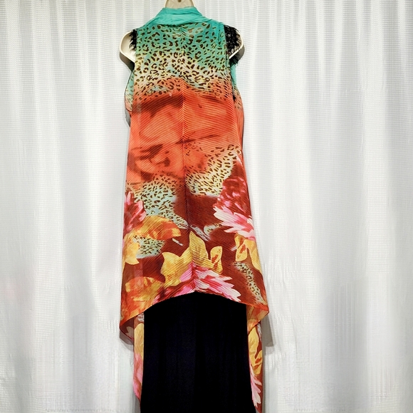 Linda Anderson Hawaiian Tropical Floral Cheetah Print Kimono Wrap Duster (M**) - Picture 3 of 10
